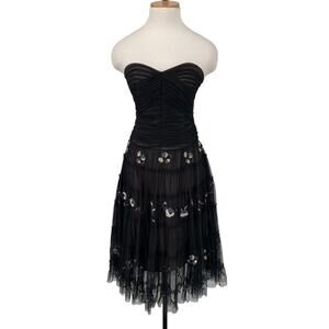 BCBG Max AZRIA Strapless Dress Womens Small Midi Tulle Full Skirt Embellished